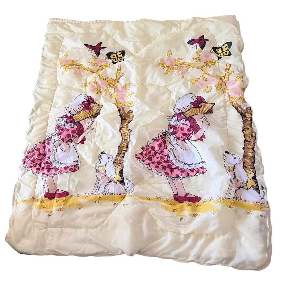 Vintage 1970s holly hobbie yellow child’s kid sleeping bag cottagecore upcycle